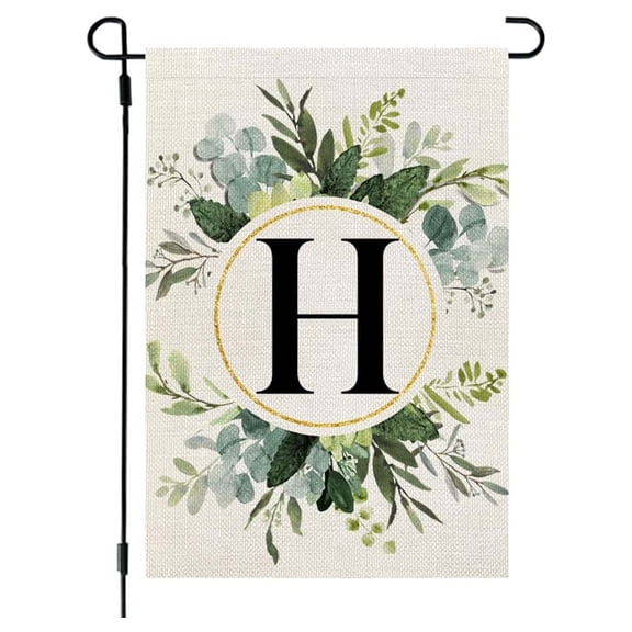 XEOVHV Garden Flag Monogram H Letter Family Last Name 12x18 Inch Double Sided Yard Flag for Outside Hanging Plants Artificial Camper Initial Decor, Small Burlap Spring Summer Floral Flag