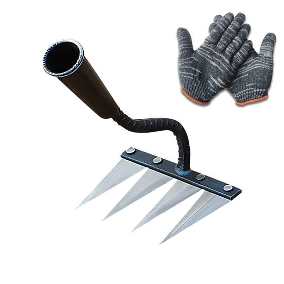 XEOVHV Gardenia Iron Weeding Rake, Iron Rake for Gardening and Weeding, 4/5/6/7/8 Teeth Heavy Duty Garden WeedingRake for Backyard Lawn Loosening,Send a pair of gloves as a gift