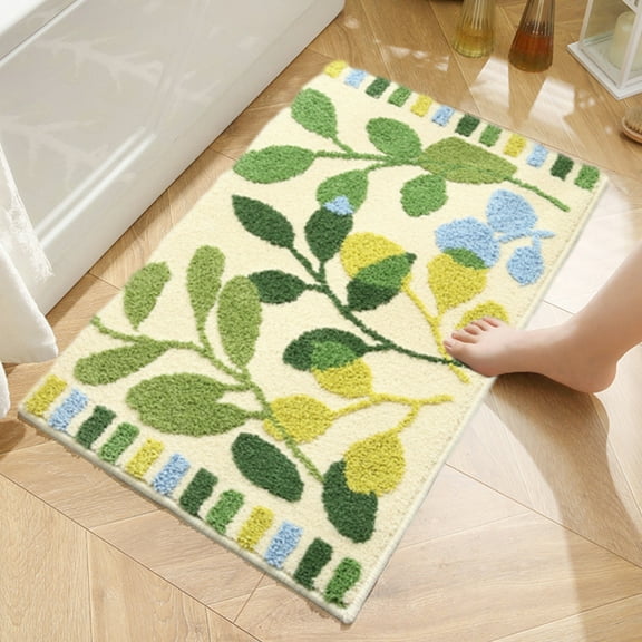 XEOVHV Green Leaf Non Slip Bathroom Rugs, Cute Plant Absorbent Bath Mat, Funny Botanical Floor Bathmat Washable Small Bath Matt Bathroom Decor-16''x24''