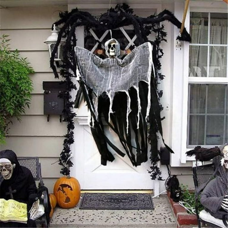 Elevate your Halloween decor with the XEOVHV Halloween Bar Costume Props, featuring creepy skeleton and ghost props that are sure to terrify your guests. These DIY decorations are perfect for hanging on doors or walls to create a spooky atmosphere for your Halloween party.