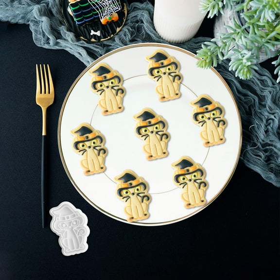 Clearance!Halloween Cookie Cutters Embossing, Halloween Cookie Shaped Mold and Stamps Halloween Shapes 3D Plastic Cookie Cutters for Kids Fondant Cookie Baking Birthday Party Supplies