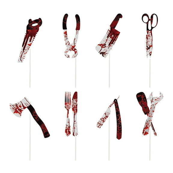 XEOVHV Halloween Cupcake Toppers, Halloween Cake Decorations, Glitter Horror Blood Knife Cupcake Toppers, Bloody Knife Cupcake Picks for Have a Killer Birthday, Horror Movie
