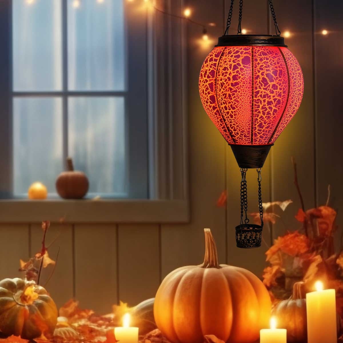 TERESA'S COLLECTIONS Garden Ornaments Outdoor, 45CM Realistic Flame Hot Air Balloon Solar Garden Light, Hanging Rainbow Glass Effect Solar LED Balloon - View #7