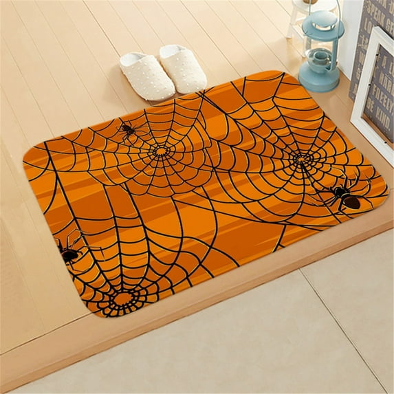 XEOVHV Halloween Spider Web Rug, Spiderweb Bath Mat for Halloween Decor, Gothic Bathroom Rug, Spiderweb Area Rug Non-Slip Tufted Mats for Front Door, Living Room, Bedroom, Kids' Room (31x19 Inch)
