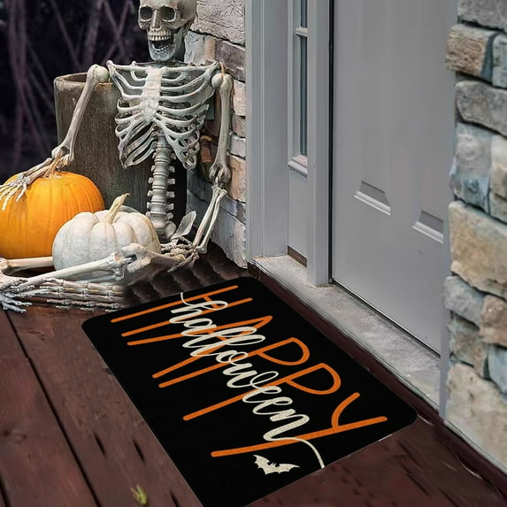 XEOVHV Happy Halloween Door Mat, 24 X 16 Inch Halloween Skull Doormat Indoor Outdoor Entrance Floor Mat Non Slip Halloween Decor Rubber Welcome Mats