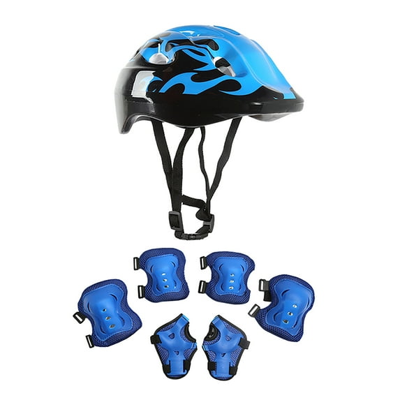 XEOVHV Kids Bike Helmet Set Skateboard Knee Pads - Kids Helmet Elbow Pads Wrist Guards Adjustable for 3~10yrs Girl Boy Kids Protective Gear Set for Sport Cycling Bike Roller Skating Scooter(Blue)