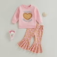 thumbnail image 1 of XEOVHV Kids Valentine's Day Pants Set Girls Printed LOVE Long Sleeve Casual Sweatshirt Love Printed Flared Pants Set 6 Months-4 Years Old, 1 of 6