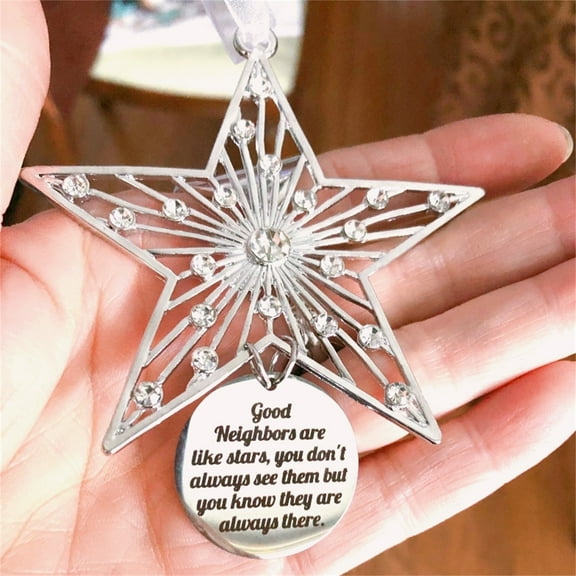 XEOVHV Love for Friend/Family/Neighbors Gift Decoration, 2024 Christmas Ornaments, Metal Christmas Star Hanging Tags with Blessing Inscription, Hanging Accessories Outdoor Indoor Decor (Good Neighbors