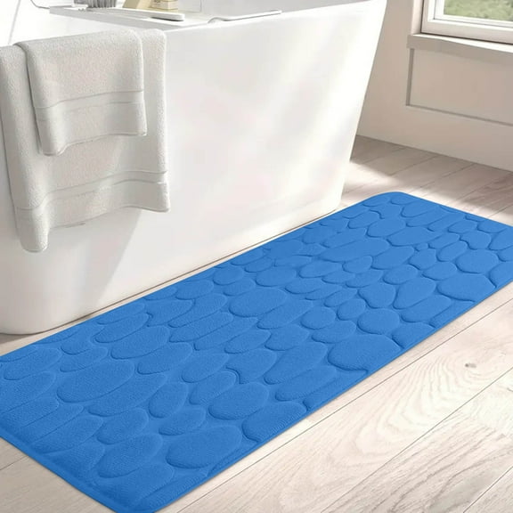 XEOVHV Memory Foam Bathroom Rug, Cobblestone Bathroom Runner Rugs Super Water Absorbent Bath Mats for Bathroom Machine Washable Bath Rugs Runner for Hallway Bedroom Laundry Room(20 x 47in,Blue)
