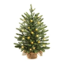 XEOVHV Mini Christmas Trees 18" with 25 LED Lights, 2 ft Decorated Burlap Artificial Tabletop Christmas Trees Home Party Decoration for Kitchen Dining Room Window