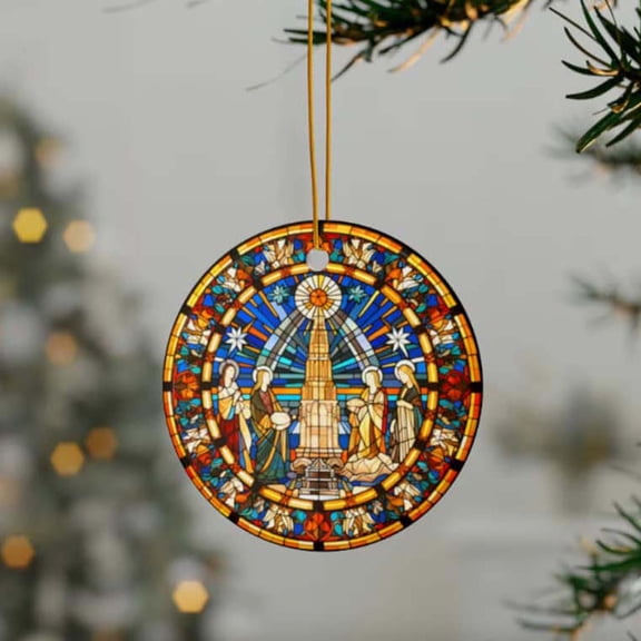 XEOVHV Nativity Christmas Ornaments Set, Nativity Scene Christmas Hanging Ornament, Nativity Scene Christmas Tree Decoration, Acrylic Concave Textured Round Pendant for Holiday Religious Decor