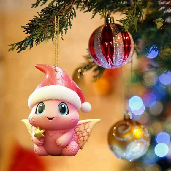 XEOVHV Personalized Christmas Pink Cartoon Gragon Hanging Ornaments,2D Flat New Ornaments Christmas Tree Ornaments Christmas Holiday Gifts Home Decoration