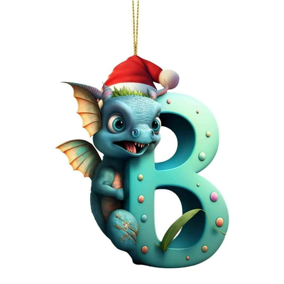 XEOVHV Personalized Dinosaur Christmas Ornament 26 Letters Hanging Pendant Ornaments 2023 Plastic Initial Monogram Xmas Tree Decorations with Hanging Rope Unique Customized Funny Gift for Kids