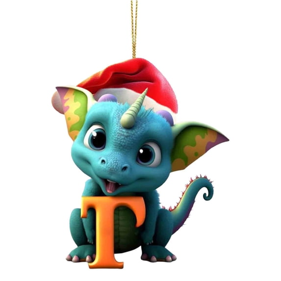 XEOVHV Personalized Dinosaur Christmas Ornament 26 Letters Hanging Pendant Ornaments 2023 Plastic Initial Monogram Xmas Tree Decorations with Hanging Rope Unique Customized Funny Gift for Kids