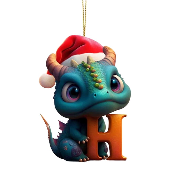 XEOVHV Personalized Dinosaur Christmas Ornament 26 Letters Hanging Pendant Ornaments 2023 Plastic Initial Monogram Xmas Tree Decorations with Hanging Rope Unique Customized Funny Gift for Kids