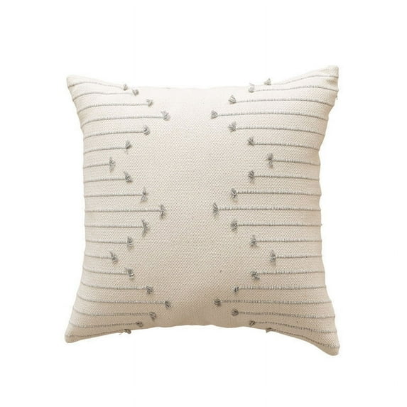 XEOVHV Set of 2 Boho Throw Pillow Covers 18x18 Inches Fall Decorative Couch Pillows with Mini Tassel Modern Farmhouse Pillowcase for Living Room Sofa Home Outdoor Bed Chair Car, Off-White Gray