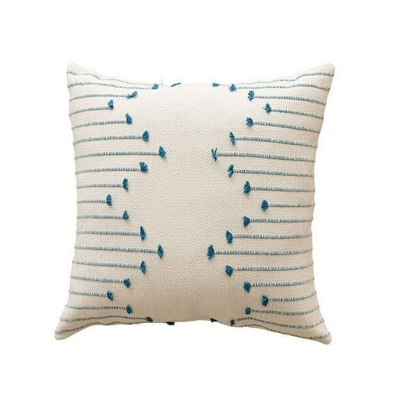 XEOVHV Set of 2 Boho Throw Pillow Covers 18x18 Inches Fall Decorative Couch Pillows with Mini Tassel Modern Farmhouse Pillowcase for Living Room Sofa Home Outdoor Bed Chair Car, Off-White Blue