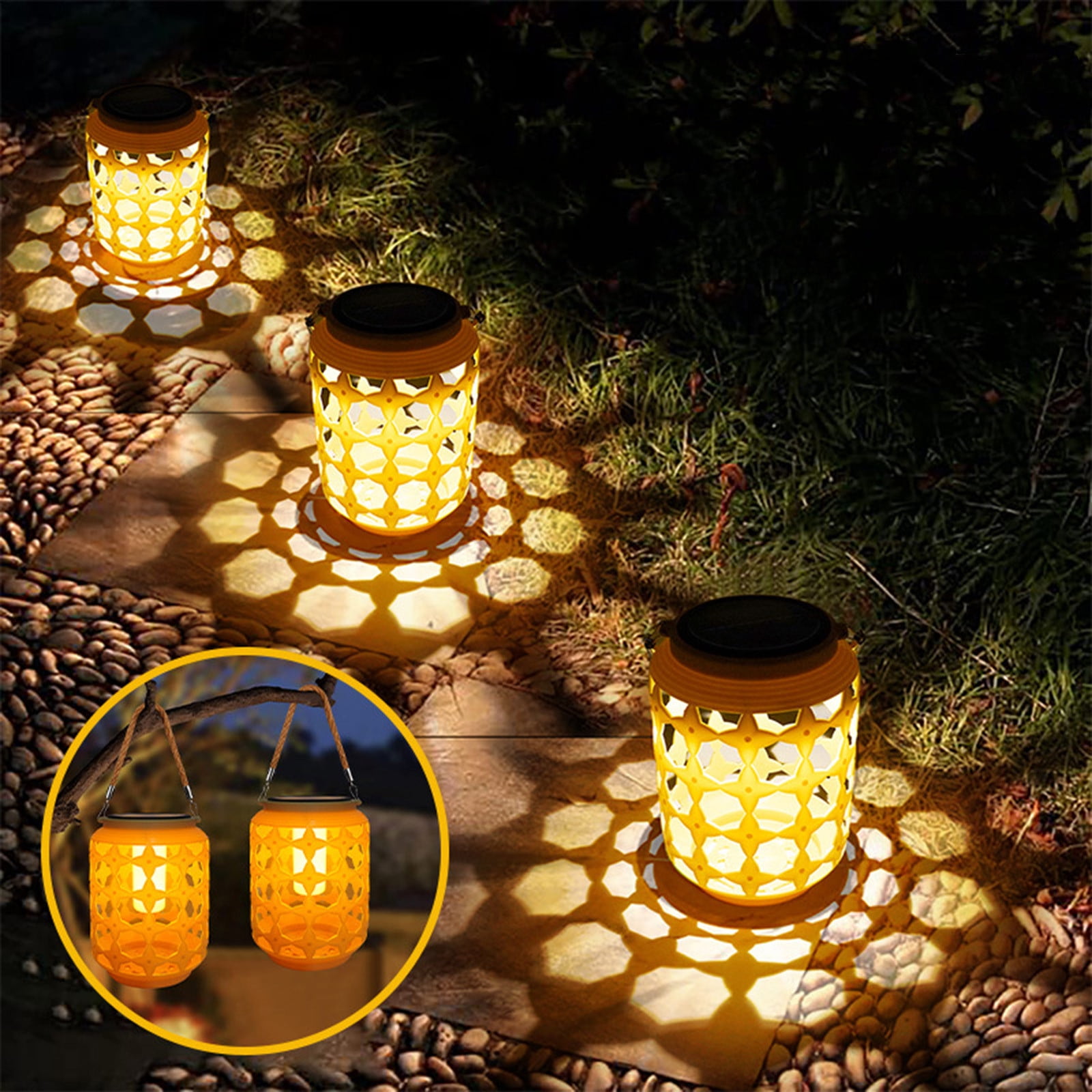 XEOVHV Solar Lanterns Outdoor Hanging Lantern Lights, Hollowed-Out Metal Decor Lantern, Waterproof LED Decorative Garden Light - Delicate Garden Decoration for Patio, Yard, Pathway, Landscape