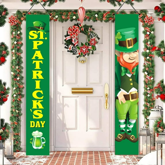 XEOVHV St Patricks Day Porch Sign Green Welcome Door Banners, Garage Banner, Hanging St Patricks Day Decorations Outdoor Indoor Decor Wall Front Door Yard Signs