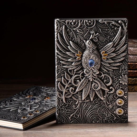 XEOVHV Unlined Journal - Phoenix Bronze 3D-Embossed Art Pattern Hardcover Notebook Gift, A5 Blank Sketchbook Notepad with 2 Bookmarks, 8.4" x 5.7" (100 Sheets, 200 Pages)
