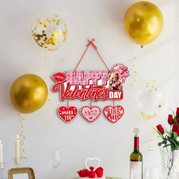 XEOVHV Valentine's Day Door Hanging Paper Door Sign Gift for Girl Friends Home Decorations Paper Wall Hanging Valentine Party Decor Door Hanger with Rope Outdoor Front Door Pendants,Pink