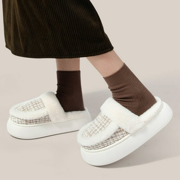 XEOVHV Warm Cotton Shoes,Women's Thermal Slippers Soft And Comfortable Furry Warm Fleece Lined Slippers With Non-slip Grippers, Women's Home Bedroom Slippers