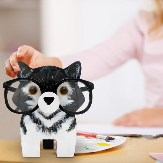 XEOVHV Wooden Coyote Glass Holder Stand,Creative Cute Pet Eyeglass Holder Stand,Handmade Sunglasses Display Stand for Desktop Accessory, Home Office Decor, Birthday and Christmas Gift