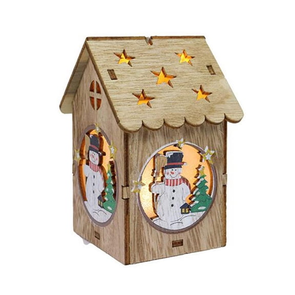 XEOVHV Wooden Glowing Little House Gift Box,Led Light Wooden Dolls House Villa Christmas Ornaments Xmas Tree Hanging Decor