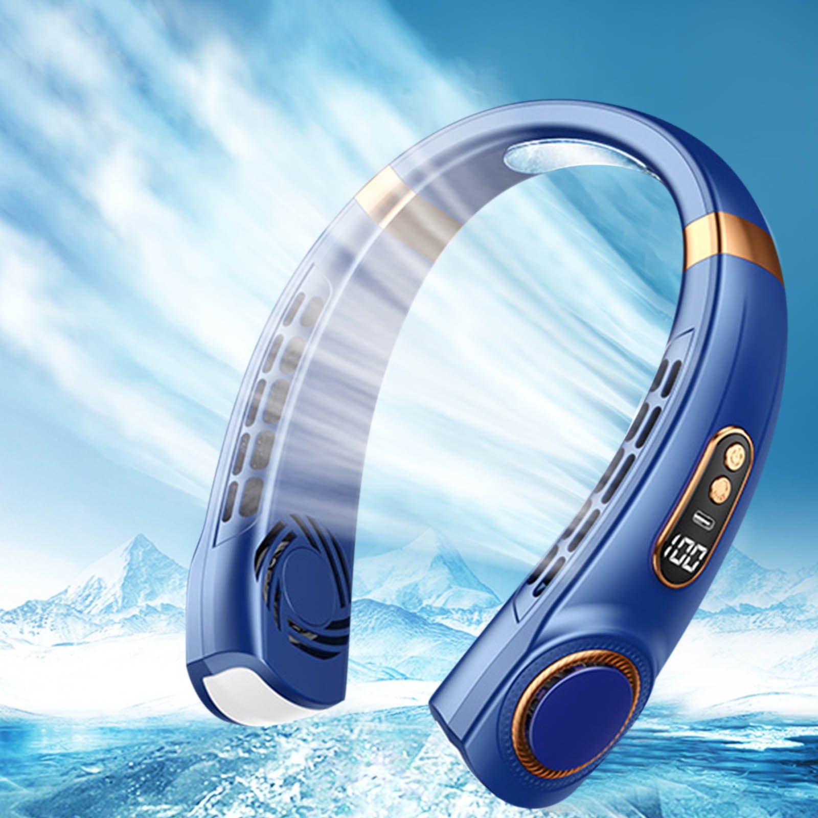 XEOVHVLJ Clearance USB Portable Neck Hanging Fan Cold Fan Handheld Rechargeable Mute Sports Fan 5-Speed Adjutable Colorful Ambient Light Neckband Leafless Fan For Home Office