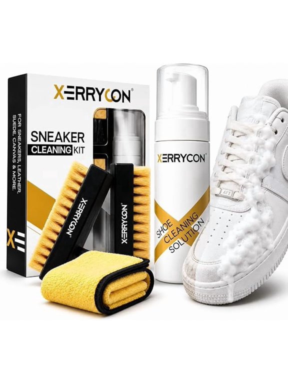 White Shoe Sneaker Cleaner Kit, Best Tennis Shoe Cleaning Foam with Soft Brush, Stiff Sole Brush & Microfiber Towel