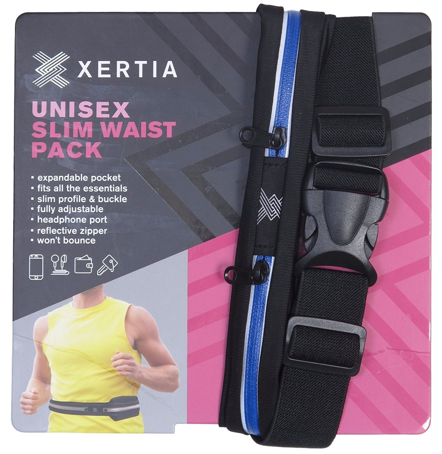 XERTIA Slim Waist Running Pack iPhone X 6 7 8 Plus Pouch for Runners, Blue (Unisex) - image 1 of 8