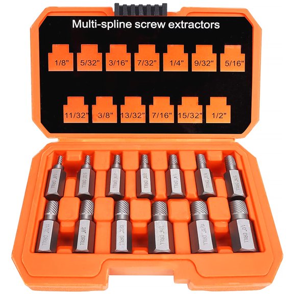 XEWEA 13Pcs Screw Extractor Set Multi-Spline Easy Out Bolt Extractor Kit, Chrome Molybdenum Alloy Steel Hex Head Bolt Remover Tool for Broken Stripped Rusted Bolts Screws Nuts