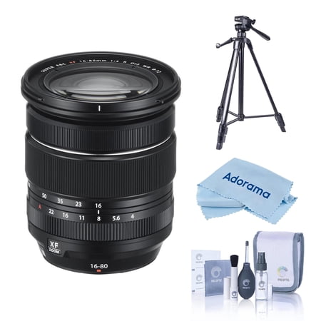 Fujifilm XF 16-80mm f/4.0 R OIS WR Lens, Bundle with Slik U8800L 3-Section Aluminum Tripod with Hybrid 3-Way Pan Head, Cleaning Kit, Microfiber Cloth