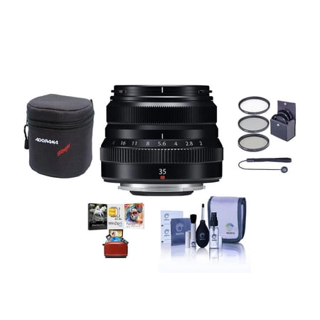 Fujifilm XF 35mm f/2 R WR Lens, Black, Bundle with 43mm Filter Kit, Lens Case, Cleaning Kit, Lens Cap Tether, Mac Software Kit