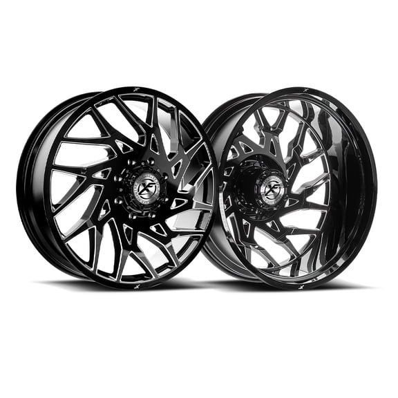 XF Off-Road XF-229 Dually Outer Stock/Leveled 20x8.25 8x165.1 -215 Cb 121.3 Gloss Black & Milled