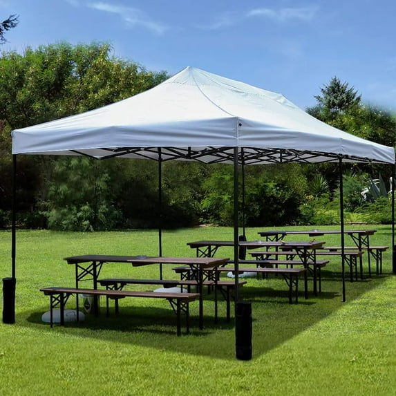 XF XINFENG 10'X20' Pop Up Canopy Tent Commercial Instant Gazebo, Ez Set-up Portable Shelter for Outdoor Events Adjustable Height Canopy w/Carrying Bag and Sandbags x4, Tent Stakes x4- White