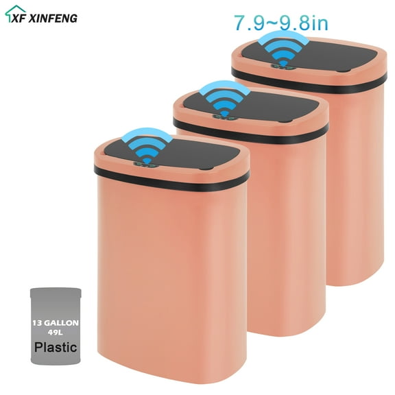 XF XINFENG 13 Gallon/49 L Trash Can with Lid Plastic, Kitchen/Bedroom/ Bathroom/Kitchen/Office/Living Room, Automatic Touchfree Motion Sensor Trash Bin, (3,Pink)