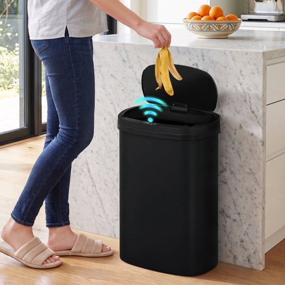XF XINFENG 13 Gallon 49 Litre Dustbin Kitchen Trash Can with Lid Automatic Sensor Touch Bin,Garbage Can, Waste Bin, For Bathroom/Double Bed/Bedroom/Home/Office, Black