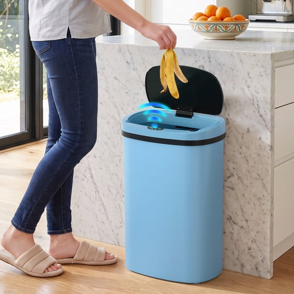 XF XINFENG 13 Gallon 49 Litre Dustbin Kitchen Trash Can with Lid Automatic Sensor Touch Bin,Garbage Can, Waste Bin, For Bathroom/Double Bed/Bedroom/Home/Office, Blue