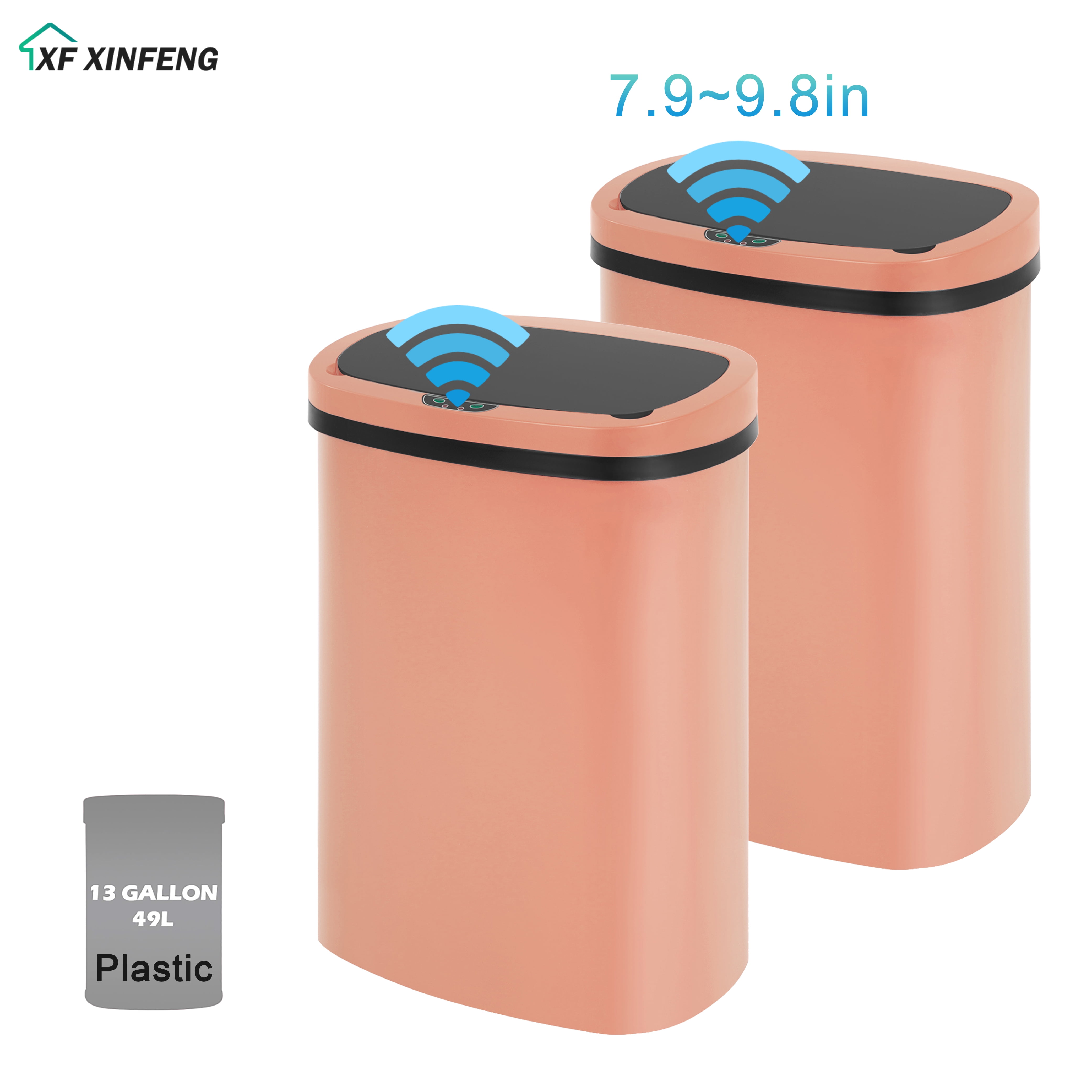 XF XINFENG 13 Gallon 49L Kitchen Automatic Trash Can Touchfree Sensor Plastic Garbage Bin with Lid High Capacity Waste Bins for Home Office, Pink-Set of 2
