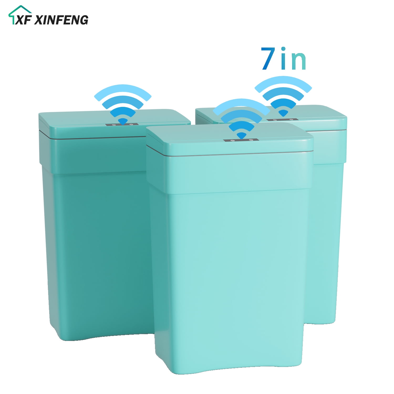 13 Gallon Blue Touchless Stainless Steel Trash Can