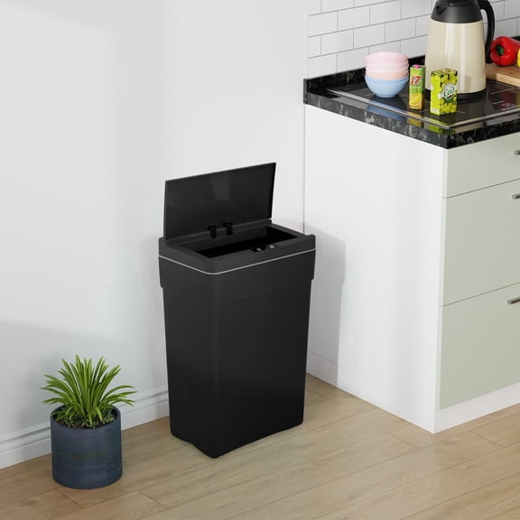 XF XINFENG 13 Gallon/50 L Trash Can with Lid Plastic, Kitchen/Bedroom/ Bathroom/Kitchen/Office/Living Room, Trash Bin, Automatic Touch Free Motion Sensor Trash Can (4, Black)