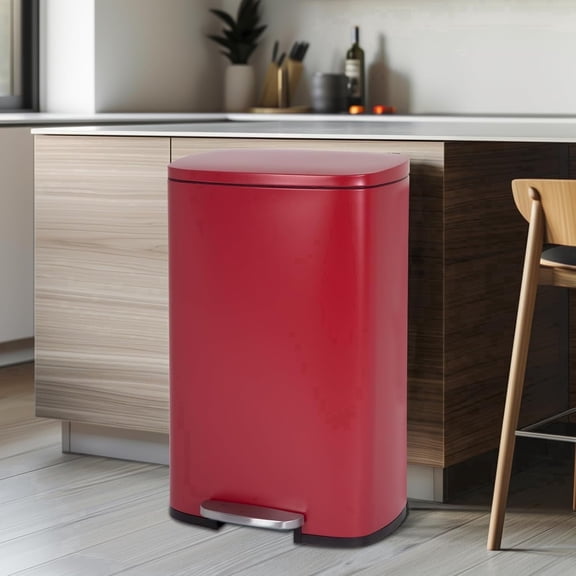 XF XINFENG 13 Gallon 50 Liter Step Trash Can with Lid, Stainless Steel Kitchen Garbage Can with Removable Inner Bucket, Red