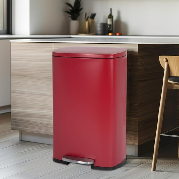 XF XINFENG 13 Gallon 50 Liter Step Trash Can with Lid, Stainless Steel Kitchen Garbage Can with Removable Inner Bucket, Red