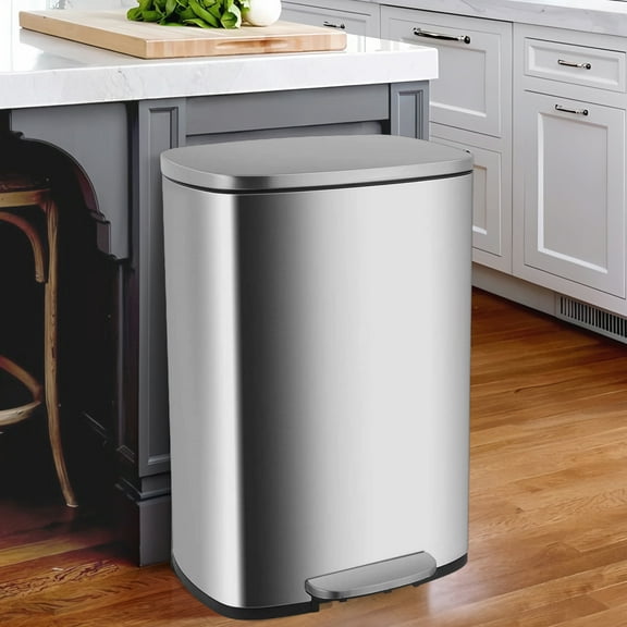 XF XINFENG 13 Gallon Kitchen Trash Can Step Garbage Can Stainless Steel for Bathroom Bedroom Home Office,Silver