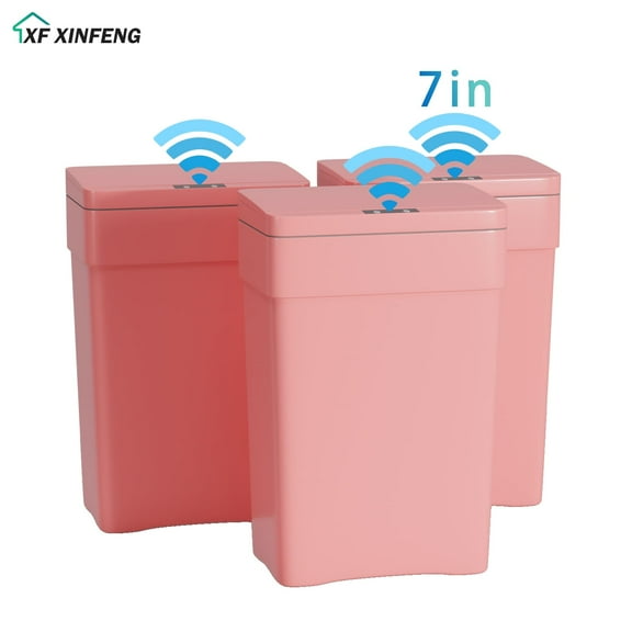 XF XINFENG 13 Gallon Plastic Automatic Trash Can with Lid, Pink, 3 Count
