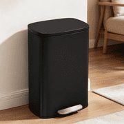 XF XINFENG 13 Gallon Step Trash Can with Lid, 50 Liter Stainless Steel Pedal Garbage Bin with Removable Inner Bucket for Kitchen Office Bedroom, Black
