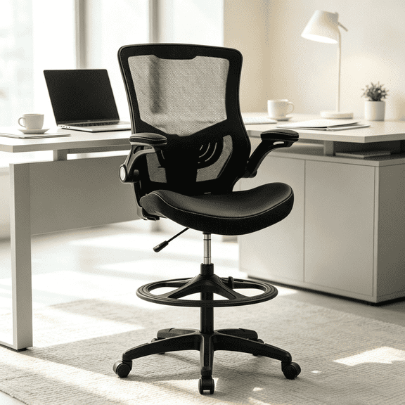 XF XINFENG 250lbs Drafting Chair Tall Office Chair with Lumbar Support Footrest Ring Flip up Arms for Standing Desk, Swivel Rolling Mesh Chair Height Adjustable Drafting Stool for Bar
