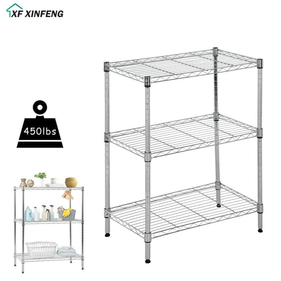 XF XINFENG 3-Tier Adjustable Metal Shelves: 23"W x 13.2"D x 30.2"H, 450 lb Total Capacity, 150 lb Per Shelf, Chrome