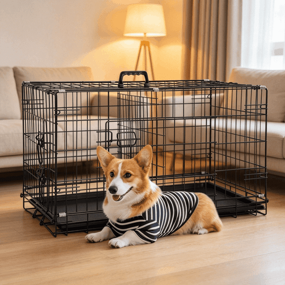 XF XINFENG 30-Inch Dog Crate Single Door Folding Metal Wire Cage with Removable Tray & Divider, Indoor Outdoor Small Dog Kennel for Travel & Home